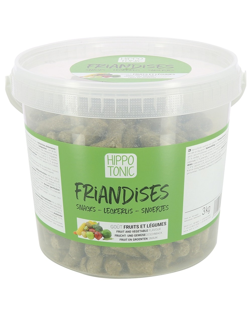 Friandises HIPPOTONIC, goût fruits et legumes Seau 3Kg  Hippo Tonic Accueil